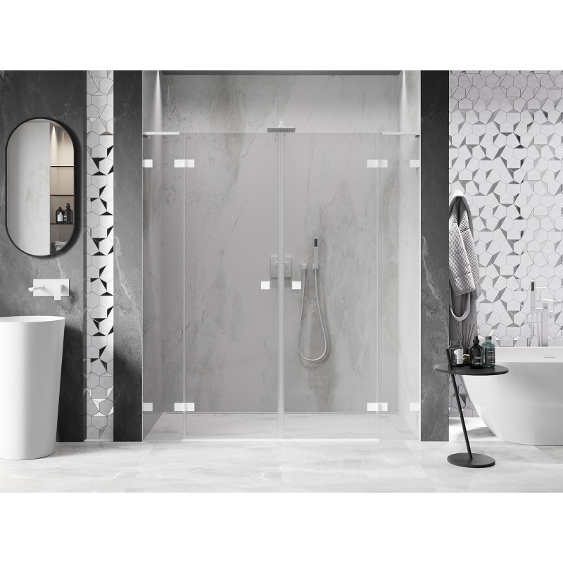 Mexen Lunar L Duo drzwi prysznicowe uchylne 180 cm, transparent, białe - 834DL-180-000-20-00