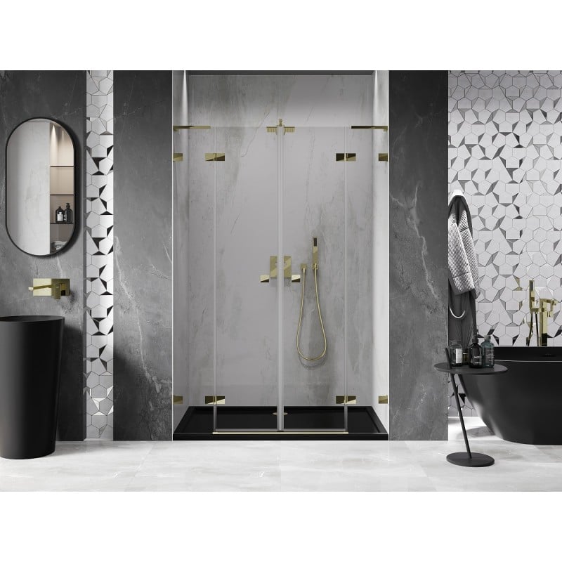Mexen Lunar L Porte de douche duo battante 150 cm, transparente, dorée - 834DL-150-000-50-00