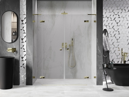 Mexen Lunar L Duo preklopna tuš vrata 180 cm, prozirna, zlatne - 834DL-180-000-50-00