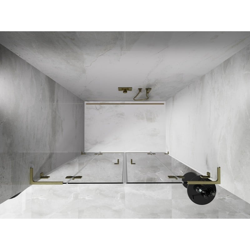 Mexen Lunar L Duo porte de douche pivotante 140 cm, transparent, or brossé - 834DL-140-000-55-00