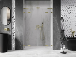 Mexen Lunar L Duo tuš vrata preklopna 150 cm, prozirna, zlatna brušena - 834DL-150-000-55-00