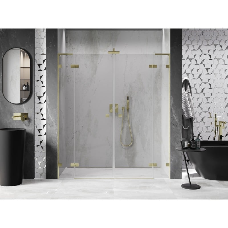 Mexen Lunar L Duo hinged shower doors 170 cm, transparent, brushed gold - 834DL-170-000-55-00
