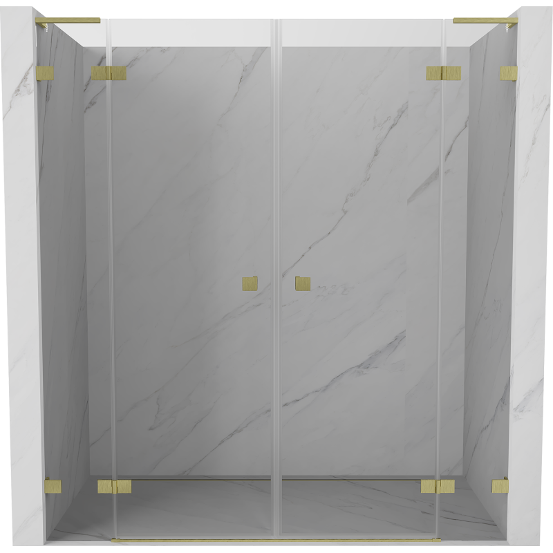 Mexen Lunar L Duo hinged shower doors 200 cm, transparent, brushed gold - 834DL-200-000-55-00