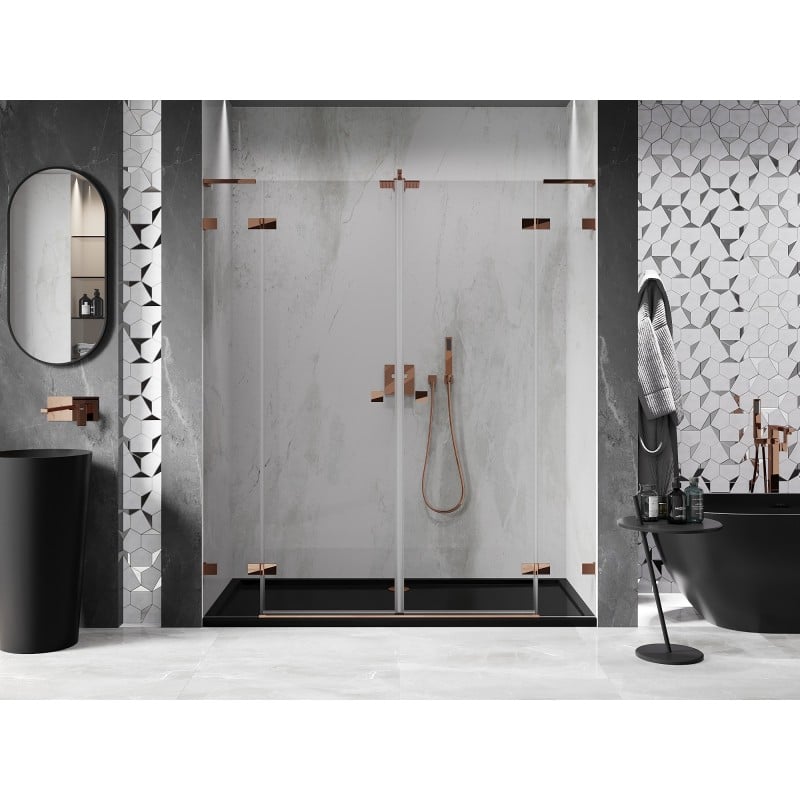 Mexen Lunar L Duo portes de douche pivotantes 170 cm, transparent, or rose - 834DL-170-000-60-00