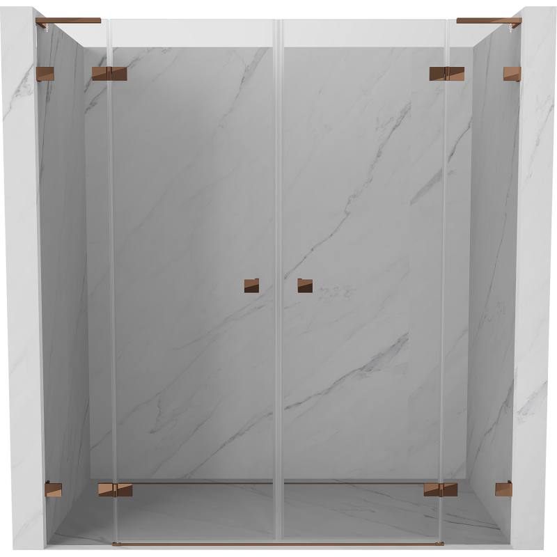 Mexen Lunar L Duo puertas de ducha abatibles 180 cm, transparente, oro rosa - 834DL-180-000-60-00