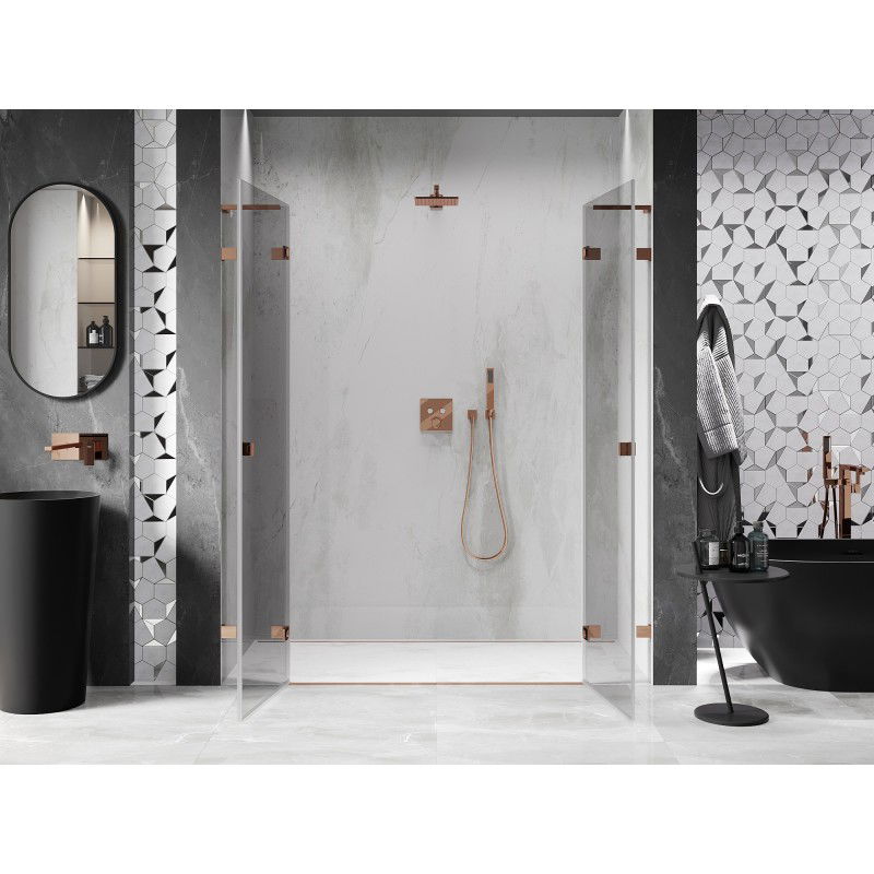 Mexen Lunar L Duo shower hinged doors 200 cm, transparent, rose gold - 834DL-200-000-60-00