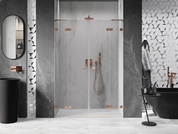Mexen Lunar L Duo hinged shower doors 140 cm, transparent, brushed copper - 834DL-140-000-65-00