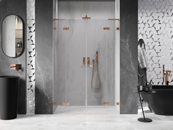 Mexen Lunar L Duo preklopna vrata za tuš 160 cm, prozirna, brušeni bakar - 834DL-160-000-65-00