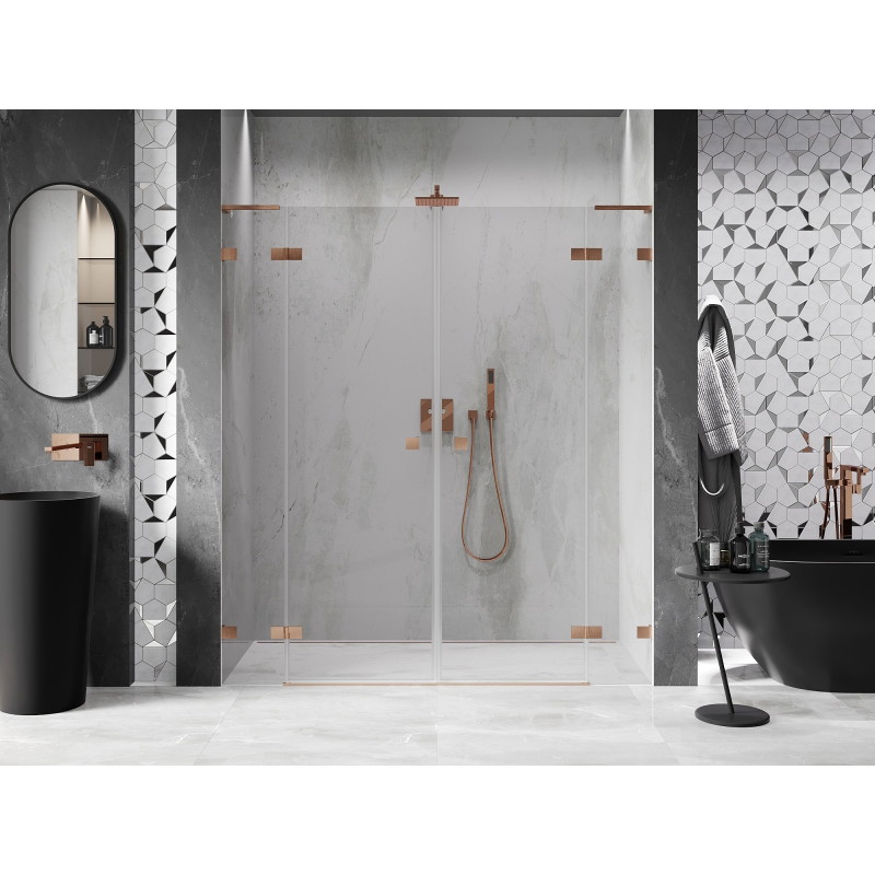 Mexen Lunar L Duo hinged shower doors 180 cm, transparent, brushed copper - 834DL-180-000-65-00
