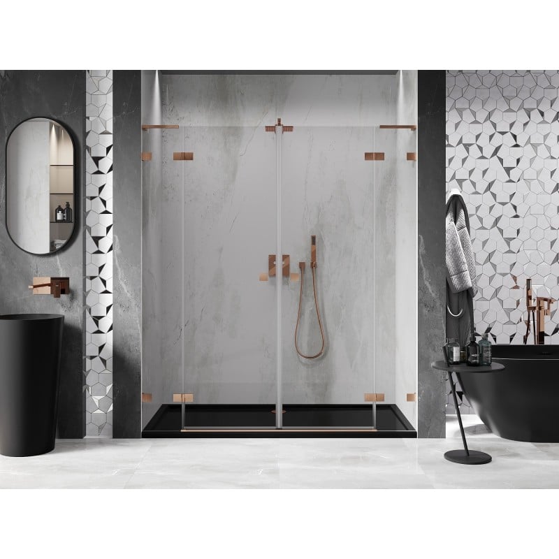 Mexen Lunar L Duo draaideuren voor de douche 190 cm, transparant, geborsteld koper - 834DL-190-000-65-00