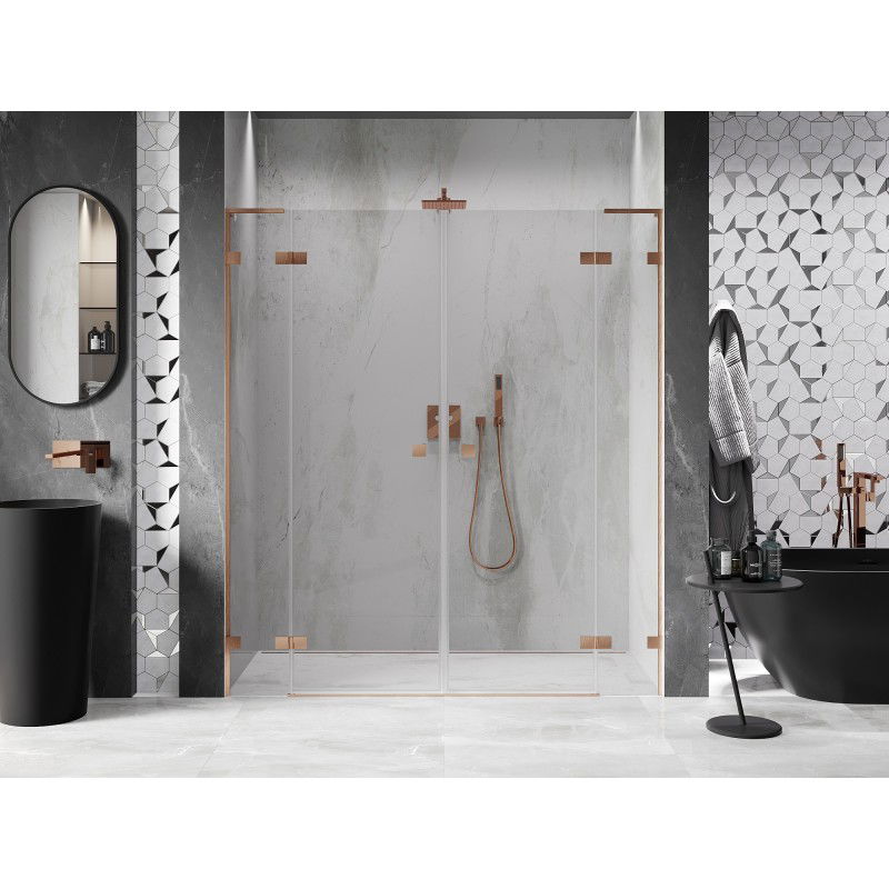 Mexen Lunar L Double porte de douche battante 200 cm, transparent, cuivre brossé - 834DL-200-000-65-00
