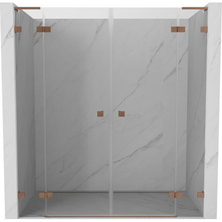 Mexen Lunar L Duo 200 cm Hinged Shower Door, Transparent, Brushed Copper - 834DL-200-000-65-00