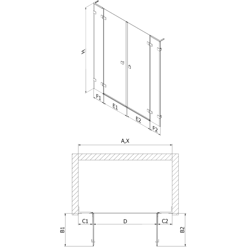 Mexen Lunar L Duo draaideur douchescherm 140 cm, transparant, geborsteld geweergrijs - 834DL-140-000-66-00
