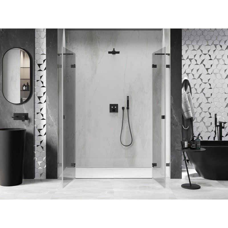 Mexen Lunar L Duo Shower Door Hinged 180 cm, Transparent, Brushed Gun Gray - 834DL-180-000-66-00