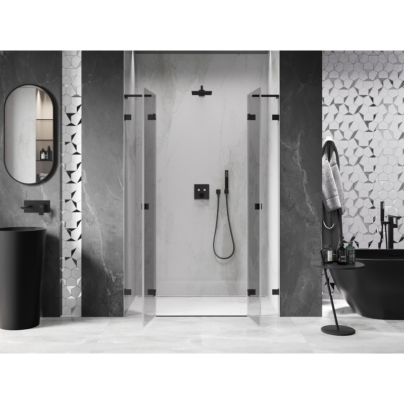 Mexen Lunar L Duo drzwi prysznicowe uchylne 140 cm, transparent, czarne - 834DL-140-000-70-00