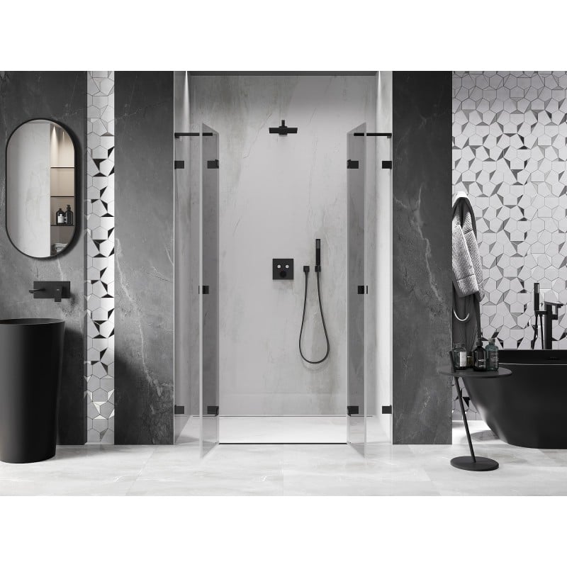 Mexen Lunar L Duo drzwi prysznicowe uchylne 150 cm, transparent, czarne - 834DL-150-000-70-00