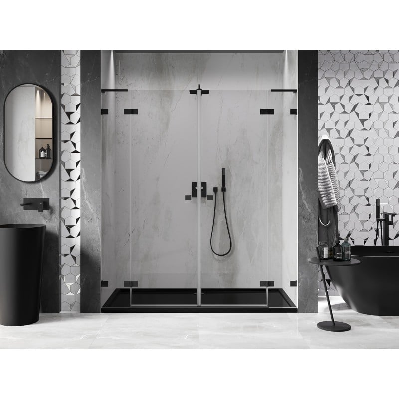 Mexen Lunar L Duo 200 cm Hinged Shower Door, Transparent, Black - 834DL-200-000-70-00