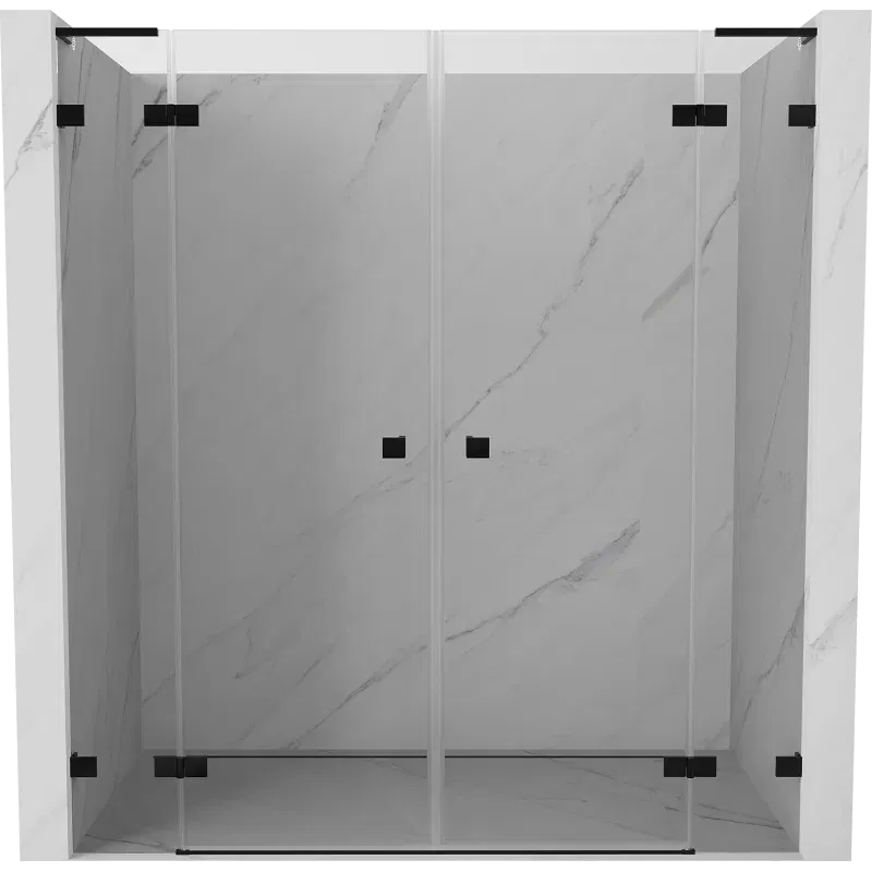 Mexen Lunar L Duo 200 cm Hinged Shower Door, Transparent, Black - 834DL-200-000-70-00