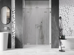 Mexen Lunar L Duo vrata za tuš s otvorom 150 cm, prozirna, brušeni nikal - 834DL-150-000-97-00