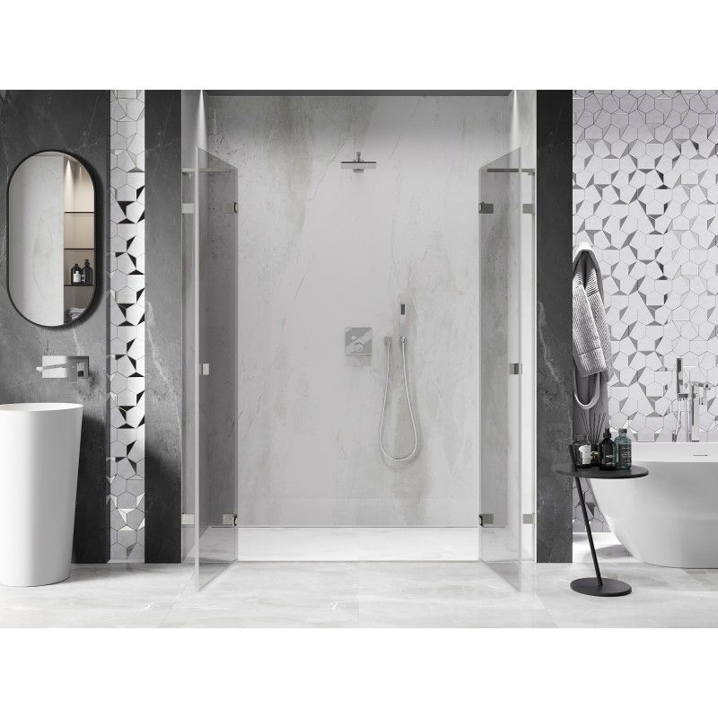 Mexen Lunar L Double porte de douche pivotante 180 cm, transparent, nickel brossé - 834DL-180-000-97-00