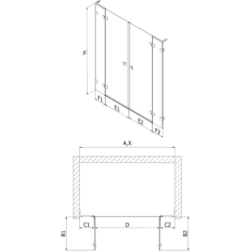 Mexen Lunar L Duo portas de duche de abrir 190 cm, transparente, níquel escovado - 834DL-190-000-97-00