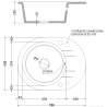 Mexen Kevin zlewozmywak granitowy 1-komorowy z ociekaczem 586 x 458 mm, czarny/srebrny metalik, syfon chrom - 6517581005-73