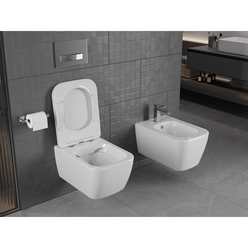 Mexen Stella inodoro rimless con asiento slim de cierre suave, duroplast, blanco brillo - 30680900