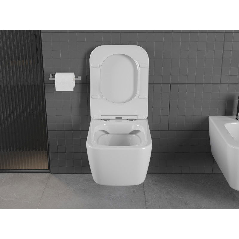 Mexen Stella WC-Schossel Rimless mat engem lues-fallenden Slim-Sëtz, Duroplast, wäiss Glanz - 30680900