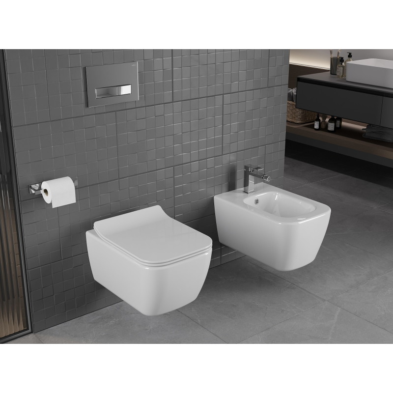 Mexen Stella WC školjka Rimless s tihim spuštajućim poklopcem slim, duroplast, bijeli sjaj - 30680800
