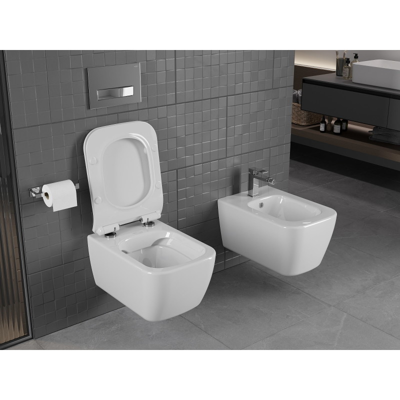 Mexen Stella rimless WC bowl with a soft-close slim seat, duroplast, glossy white - 30680800