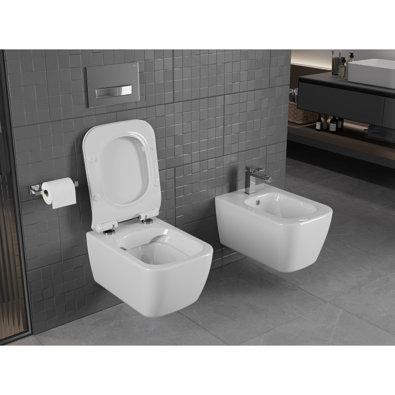 Mexen Stella WC-Schüssel Rimless mit Slim-Absenkautomatik-Deckel, Duroplast, weiß glänzend - 30680800