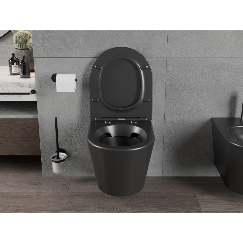 Mexen Rico taza del inodoro Rimless con asiento de cierre lento slim, duroplast, negro mate - 30721085