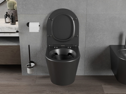 Mexen Rico rimless WC-pott aeglaselt sulguva õhukese duroplastist kaanega, must matt - 30721085