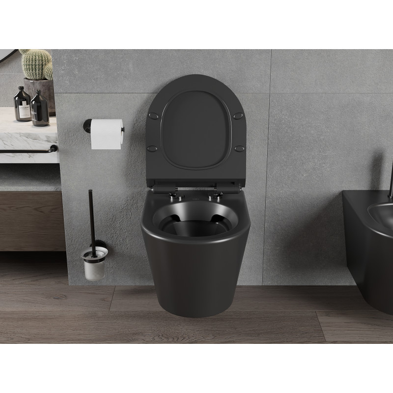 Mexen Rico inodoro suspendido Rimless con asiento de cierre suave slim, duroplast, negro mate - 30720185