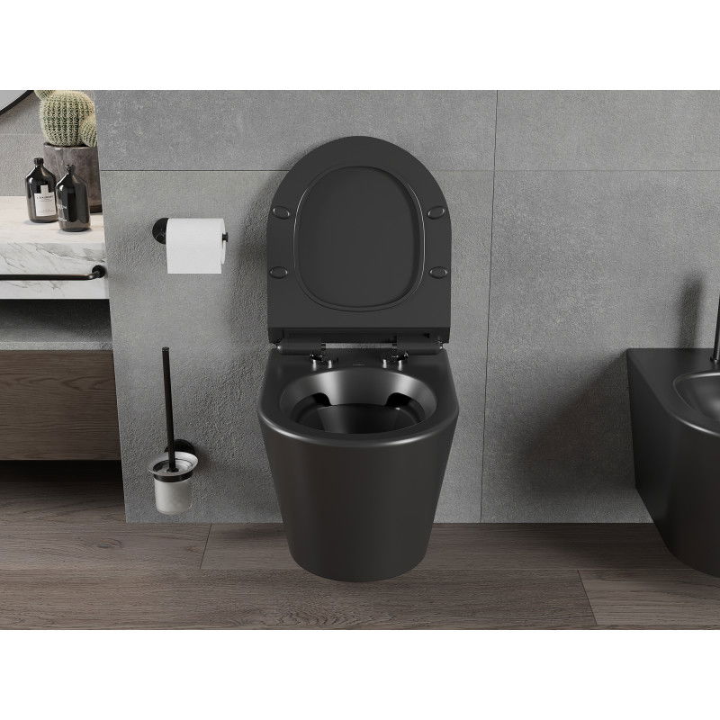 Mexen Rico WC školjka Rimless s počasnim zapiranjem slim, duroplast, črna mat - 30720185