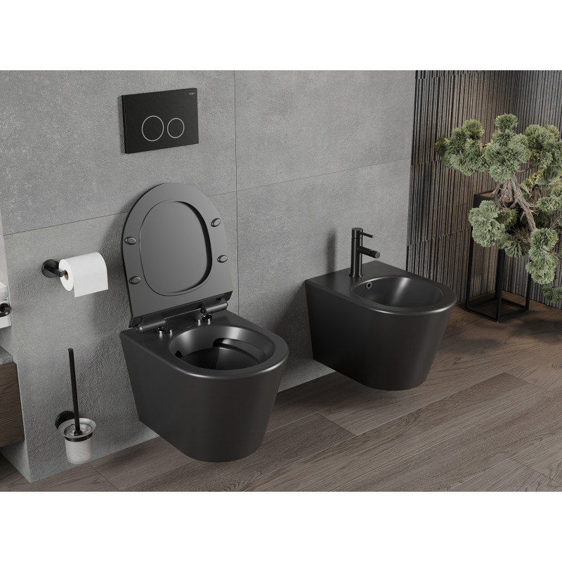 Mexen Rico Rimless wc-pot met langzaam vallende dunne zitting, duroplast, mat zwart - 30720185