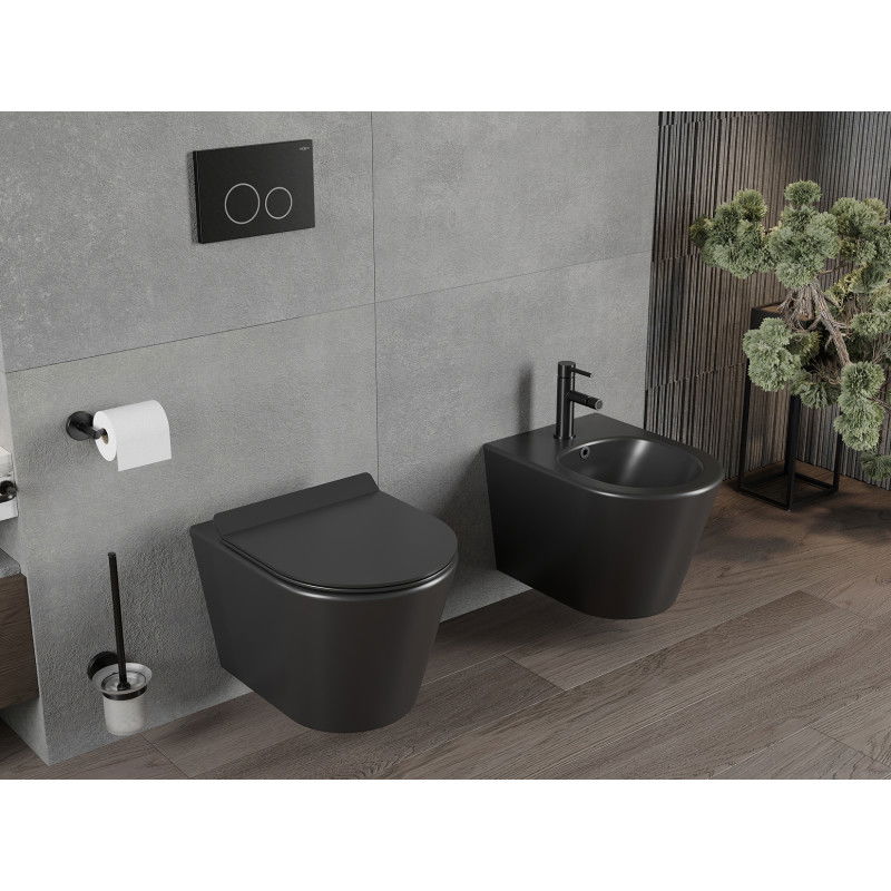 Mexen Rico taza WC Rimless con asiento de cierre suave slim, duroplast, negro mate - 30720185
