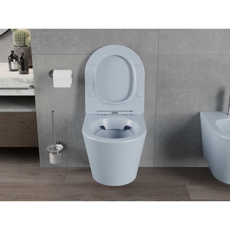 Mexen Rico cuvette WC sans rebord avec abattant à descente lente slim, duroplast, gris-bleu mat - 30724069