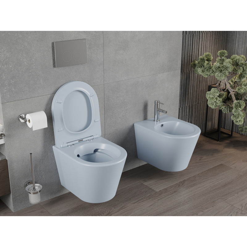 Mexen Rico cuvette WC sans rebord avec abattant à descente lente slim, duroplast, gris-bleu mat - 30724069