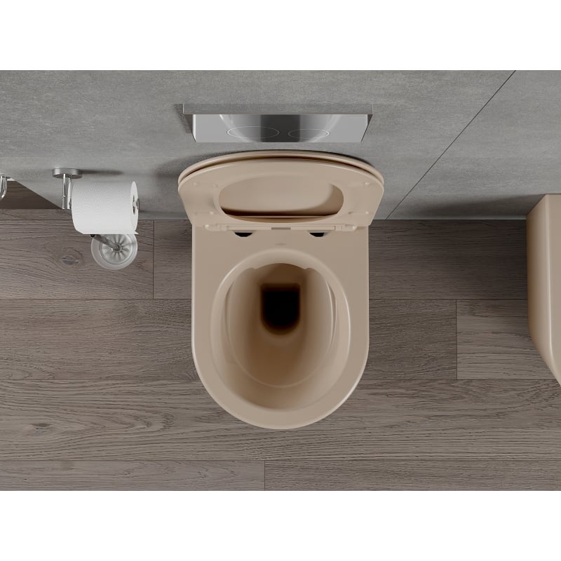 Mexen Rico Rimless Toilet Bowl with Soft-Close Slim Seat, Duroplast, Matte Cappuccino - 30724064