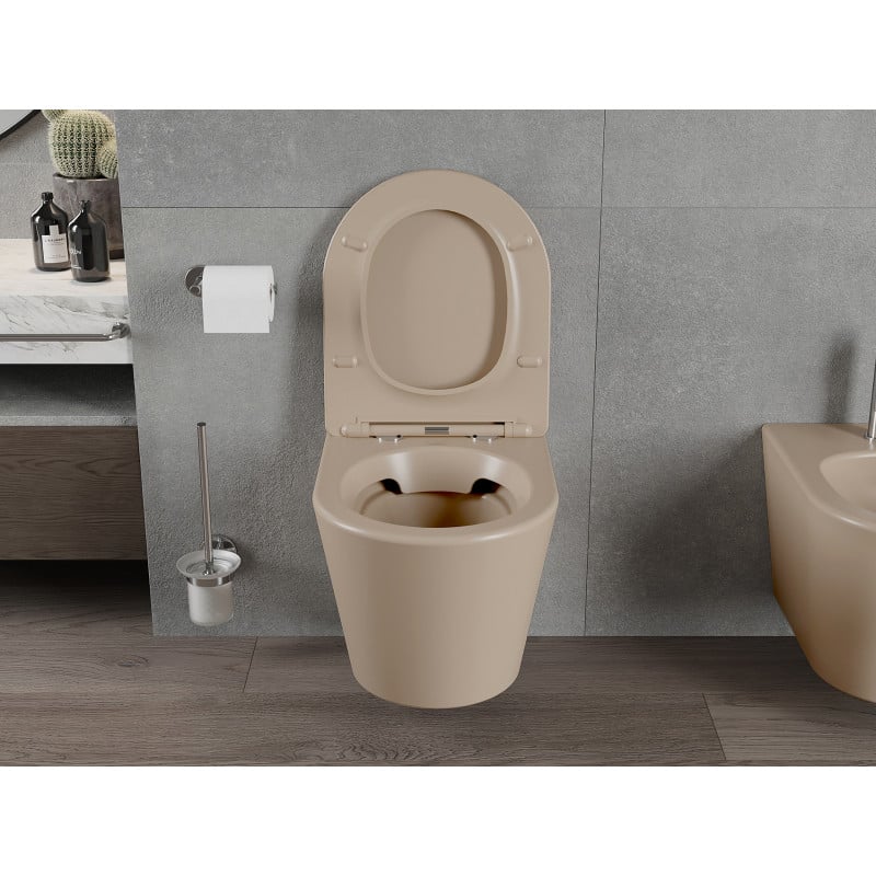 Mexen Rico cuenco wc Rimless con asiento de caída lenta slim, duroplast, cappuccino mate - 30724064