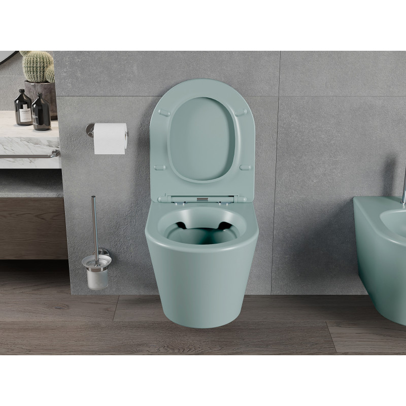 Mexen Rico inodoro sin borde con asiento de cierre lento slim, duroplástico, verde claro mate - 30724048