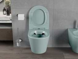 Mexen Rico Rimless WC Bowl with Slow-Closing Slim Seat, Duroplast, Light Green Matte - 30724048