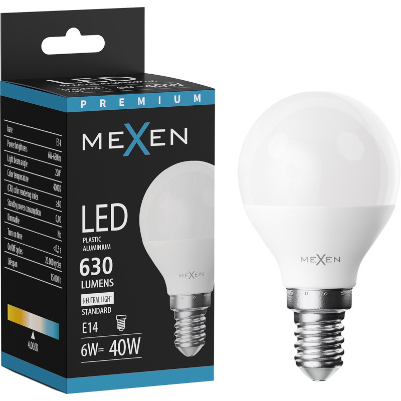 Mexen Nova Bombilla LED E14, G45, 6W, Neutra - 4000K, 630 lm - L101-E14-0640-01