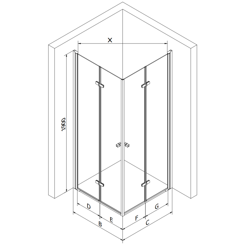 Mexen Lima Ducha plegable Duo 100 x 100 cm, transparente, dorada - 856-100-100-50-00-02