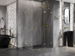 Mexen Lunar Duo tuš kabina nagibna desna 100 x 70 cm, prozirna, zlatna - 834-100P-070L-50-00
