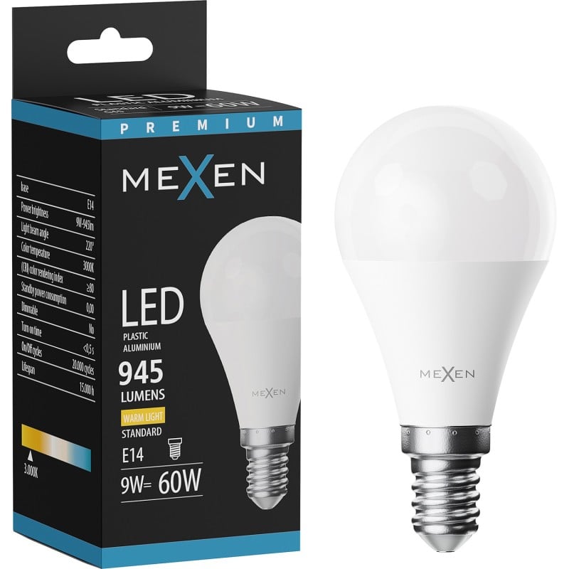 Mexen Nova LED-lamp E14, G45, 9W, Warm - 3000K, 945 lm - L101-E14-0930-01