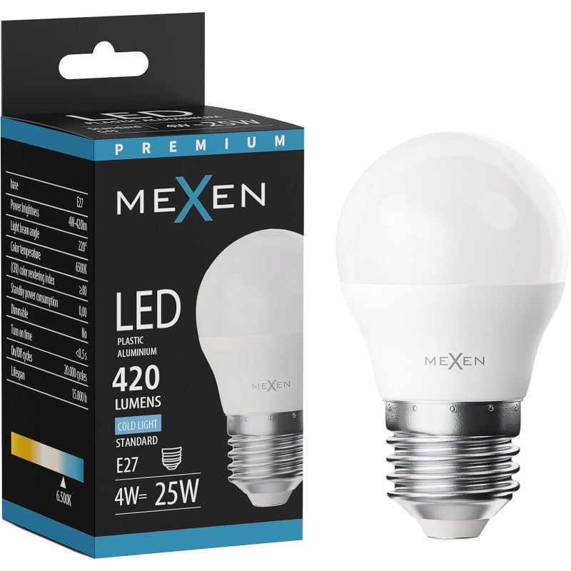 Mexen Nova Bombilla LED E27, G45, 4W, Fría - 6500K, 420 lm - L101-E27-0465-01
