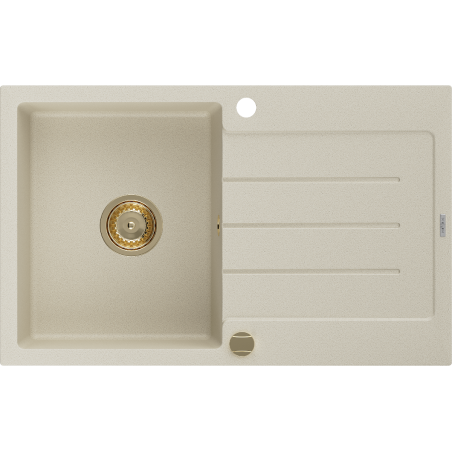Mexen Bruno granieten gootsteen 1-kommer met afdruiprek 795 x 495 mm, beige, gouden sifon - 6513791010-69-G