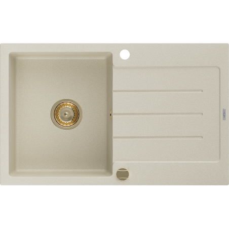 Mexen Bruno Granitspüle 1-Becken mit Abtropffläche 795 x 495 mm, beige, goldener Siphon - 6513791010-69-G